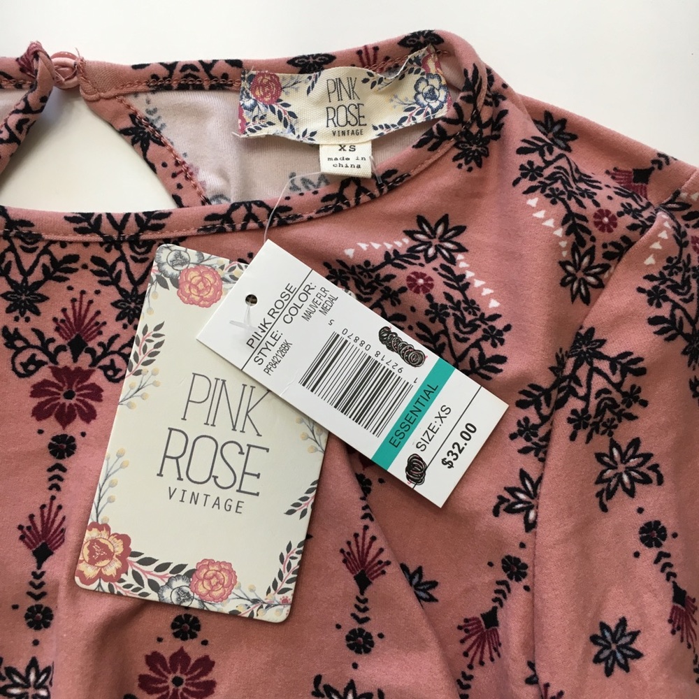 Pink Rose Mauve Ruffle 3/4 Sleeve Knit Dress sz XS - Picture 5 of 7